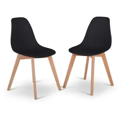 Esszimmerstuhl 2er-Set - Küchenstuhl im Set, ergonomisch & stabil, 110 kg belastbar, pflegeleicht & bequem, Schwarz, Holzbeine in Natur | Raburg Lino