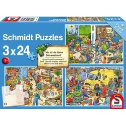 SCHMIDT 56417 Kinderpuzzle Wo ist die kleine Bohrmaschine? 3 x 24 Teile