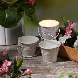Duftkerzen CITRONELLA - Outdoor Kerzen im Metalleimer - H: 5,5cm - weiß - 3er Se...