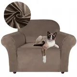 Sesselbezug 1 Sitzer 90-140cm - Samt - Braun - Stretch Couchbezug - mit Schaumstoffrollen - Braun