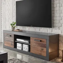 Fernsehlowboard in Dunkelgrau und Altholz Optik Loft Design