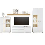 furn.design Wohnwand weiß Eiche Wotan, Metall, Nachbildung, 305x200x42 cm, Wohnzimmer, Wohnwände, Anbauwände