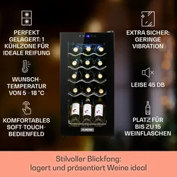 Klarstein Shiraz 15 Slim Uno Weinkühlschrank 44l Touch-Bedienfeld 5-18°C Schwarz