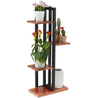 Relaxdays Blumenregal Metall, 4-stufige Indoor Blumentreppe, Holzoptik, HBT: 93x42,5x22,5