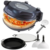 Sommertal PizzaProfi Pizzaofen, 32cm Pizzastein, schnelle 3-Minuten Pizza, 5-teiliges Set mit Pfanneneinsatz, 2x Pizzaschieber, Pizzaschneider,