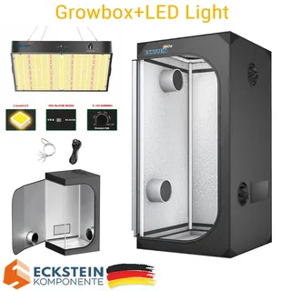 QITA Growbox Komplettset LED 80x80X160 Gewächshaus Growtent Zuchtzelt Indoor Pflanzenzelt mit 100W Vollspektrum Dimmbar Light