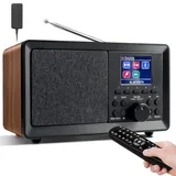 Wholede DAB Plus Radio mit Bluetooth, DAB Radio mit Fernbedienung DAB+/FM Radio Retro Holz Digitalradio Küchenradio Radiowecker mit Zweifacher Alarm und USB/AUX Hafen