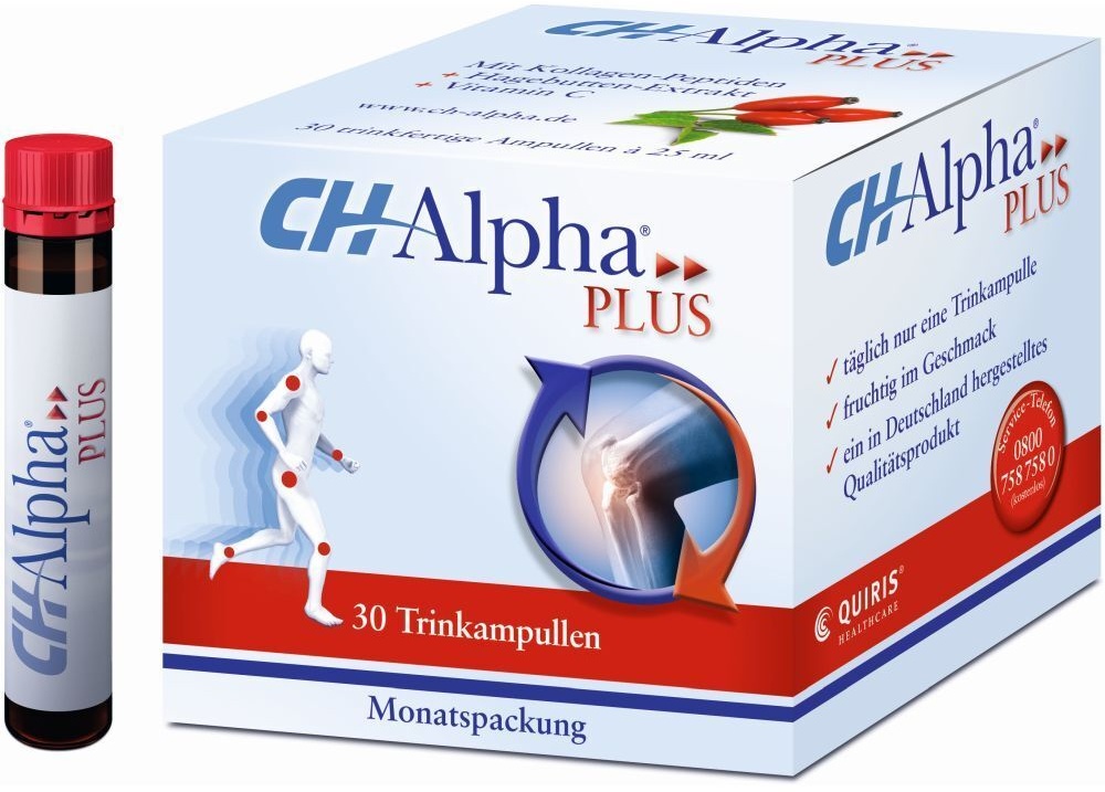 CH-Alpha Plus Gelenk Kollagen Trinkampullen für gesunde Gelenke und Knorpel mit Hagebuttenextrakt und Vitamin C