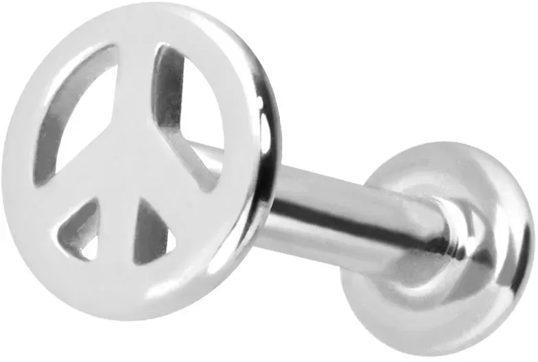 14 Karat Gold Labret mit Push Fit PEACE-ZEICHEN