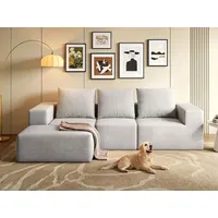 YITAHOME Modulares Ecksofa mit Schlaffunktion, Boneless Couch 3 Sitzer mit Ottomane, Sofa L Form 247 x 155 x 57cm, Corduroy Schlafsofa, Couch Sektionssofas, Keine Montage erforderlich, Hellgrau