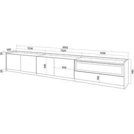 SKRAUT HOME Lowboard 310x50x37 cm Schwarz Eiche Holzwerkstoff