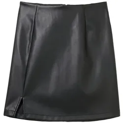 TOM TAILOR DENIM Damen Mini Kunstleder Rock, schwarz, Uni, Gr. XS