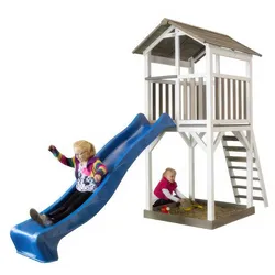 Holzhaus Kinder Jack - Stelzenhaus in den Farben Braun / Weiß / Grau - Stelzen Spielhaus aus Zedernholz für den Garten