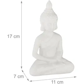 Relaxdays Buddha Figur 17 cm hoch, Garten-Dekofigur, wetterfest frostsicher, Dekoskulptur Wohnzimmer, weiß