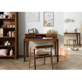 MASSIVMOEBEL24.DE Schreibtisch Sheesham dunkelbraun lackiert