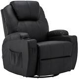 MCombo M Mcombo Massagesessel Fernsehsessel Relaxsessel 7020, mit Heizung, Dreh 360° Schaukel, manuell verstellbar (Schwarz-Kunstleder)