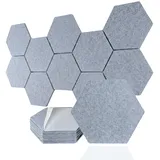 G.schmückt Akustikplatten Filz selbstklebend, 18 Stück Akustikpaneele Hexagon, Schallabsorber Wand, Schallschutz & Wandverkleidung 30x26x1 cm (hellgrau)