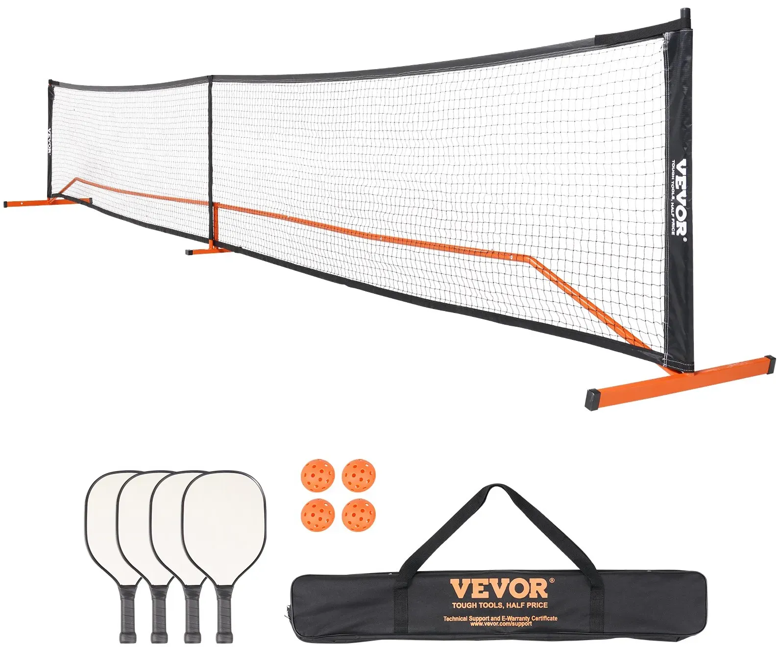 VEVOR Pickleball-Netz-Set, tragbares Pickleball-System in vorgeschriebener Größe mit Tragetasche, Bällen und Paddeln, wetterbeständigem, stabilem Metallrahmen und starkem PE-Netz, für die Einfahrt im