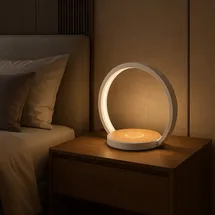 Melitec Tischleuchte mit QI Ladefläche LightBase weiß holzfarben warmweiß 180 lumen