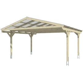 SKANHOLZ Doppel-Carport Wendland 5,58 x 5,41 m grau inkl. Regenrinne/Pfostenanker