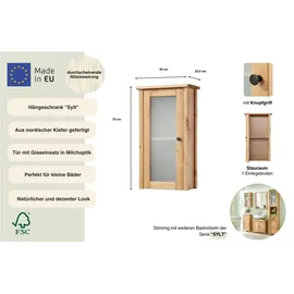 WELLTIME Hängeschrank WELLTIME "Sylt", beige (natur), B:40cm H:70cm T:20,5cm, Massivholz, Schränke, Hängeschrank, Breite 40 cm, aus Massivholz Kiefer