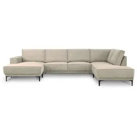 OTTO home Wohnlandschaft XXL Sofa Oland, Struktur, Flachgewebe, Luxus-Microfaser, Boucle, U-Form, 345 cm, Wellenunterfederung, Skandi-Design, Metallfüße beige