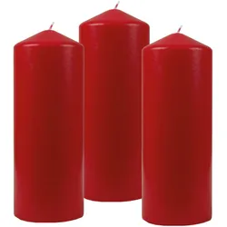 Stumpenkerzen Wachskerzen Ø6cm x 17cm ( 3er Pack ) Rubinrot - Lange Brenndauer, Hergestellt in EU, Kerzen Blockkerzen - Wachs Stumpen