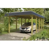 SKANHOLZ Spreewald Walmdach Carport aus Nadelholz 3,45 x 7,41 m schwarze Blende