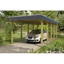 SKANHOLZ Spreewald Walmdach Carport aus Nadelholz 3,45 x 7,41 m schwarze Blende