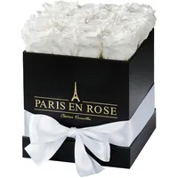 PARIS EN ROSE Rosenbox eckig Schwarz mit Schleife und 12 Weißen Rosen