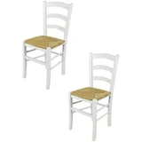 t m c s Tommychairs - 2er Set Stühle Venezia für Küche und Esszimmer, Robuste Struktur aus lackiertem Buchenholz im Farbton Weiss (deckend) und Sitzfläche aus Stroh