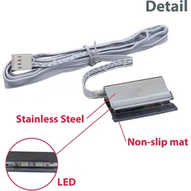 B.K.Licht LED Dekolicht, grau (chromfarben), 8, H: 1cm, 4 Clips RGB Glasboden-Beleuchtung Glaskantenlichter Leuchten Vitrine Schrank