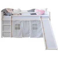 Homestyle4u Hochbett 90 x 200 cm Kiefer massiv weiß grau