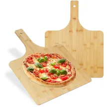 Relaxdays Pizzaschieber XXL 2er Set 50 x 38 cm Bambus