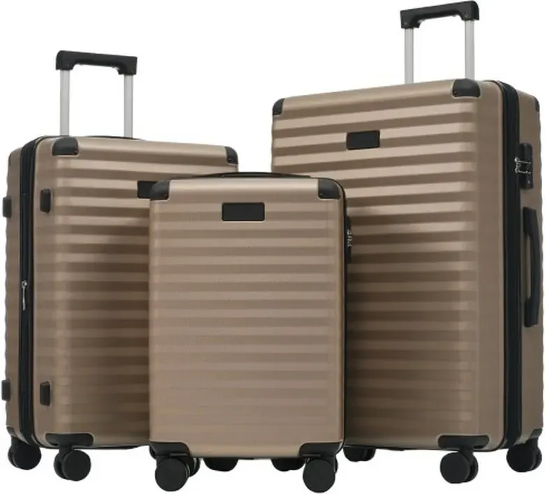 M&L&XL 3er Kofferset – Erweiterbares großes Volumen (L&XL) + verstärkte schwarze Schutzecken, klappbarer Becherhalter (M), ABS-Material, TSA-Schloss, 360° drehbare Doppelrollen, Hartschalen-Kofferset Champagner
