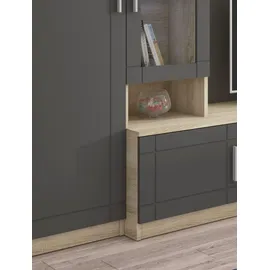 Küchen-Preisbombe Wohnwand Paris Anbauwand Wohnkombi Wohnzimmer MDF Grau+ Sonoma Eiche matt