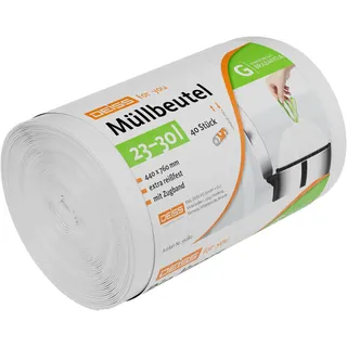 Deiss Müllbeutel 23-30 L mit grünem Zugband aus HDPE, 56080 , 1 Karton = 50 mm, = 40 Stück