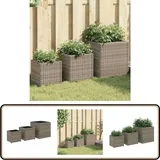 Pflanzkübel 3 Stk. Grau Poly Rattan - Blumentopf - Pflanzgefäß - Gartenmöbel - Balkonpflanzen - Zierpflanzen