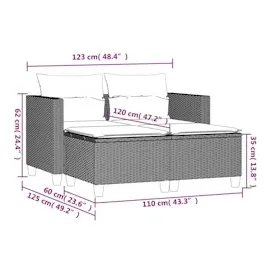 vidaXL Gartensofa 2-Sitzer mit Hockern Schwarz Poly Rattan