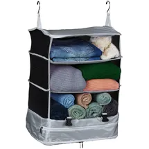 Relaxdays Gepäck-Organizer zum Hängen, HBT: 55x44x30 cm, Kofferorganizer faltbar, 4 Fächer, tragbarer Packwürfel, grau