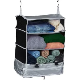 Relaxdays Gepäck-Organizer zum Hängen, HBT: 55x44x30 cm, Kofferorganizer faltbar, 4 Fächer, tragbarer Packwürfel, grau
