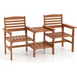 GOPLUS Gartenbank mit Tisch, 2-Sitzer Holzbank mit Schirmloch, Balkonbank aus Hartholz, Sitzbank Outdoor Sitzgarnitur, für Balkon, Garten & Verand... - Naturbelassen