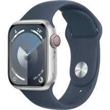 Apple Watch Series 9 GPS + Cellular 41 mm Aluminiumgehäuse silber, Sportarmband sturmblau S/M