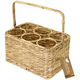 HMF Flaschenträger für 6 Flaschen, Flaschenkorb geflochten aus nachhaltiger Wasserhyazinthe, 32 x 22 x 18 cm