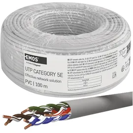 EMOS - UTP Netzwerkkabel CAT 5e, 100m, PVC - CAT5e-Patchkabel UTP - Cu-Draht- Gigabit LAN Kabel - ungeschirmtes Ethernet Kabel - für Innenbereich