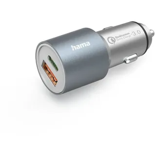 Hama Auto-Schnellladegerät, 1x USB-C PD, 1x USB-A QC, 38 W, Metall