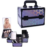 Kosmetikkoffer Aluminium Schminkkoffer, kosmetikkoffer Kosmetik Beautycase mit Spiegel, Tragegriff & Schloss, Multifunktional Make-up Koffer zur Aufbewahrung von, Kosmetik und Zubehör (Regenbogenblau)
