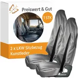 Sitzbezug LKW 2er Set aus Kunstleder als Werkstattschoner für Fahrersitze mit Kopfstützenabdeckung und Gurtschlitz für Transporter und Wohnmobil wasserabweisend