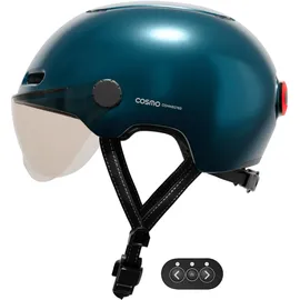 Cosmo Connected Cosmo Fusion Intelligenter Fahrrad-und Roller-Helm mit Visier, Metallic Blau, one Size