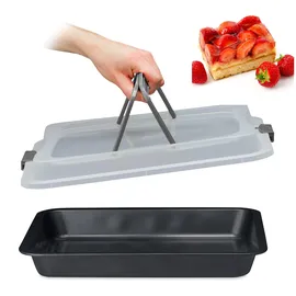 Relaxdays Backblech mit Deckel, 3in1 Kuchen Transportbox, BxT 40,5 x 32,5 cm, rechteckige Backform, Transporthaube, grau